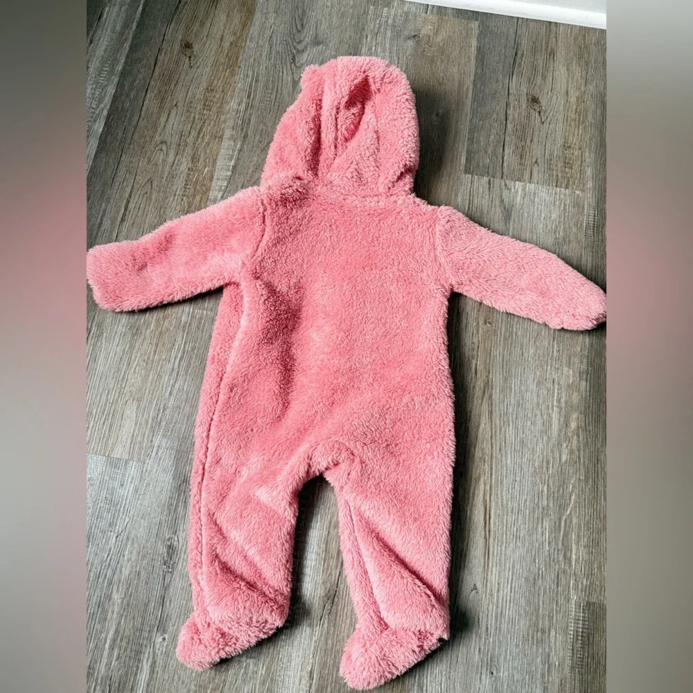 Carters Fleece Hooded Bear Bunting Outfit Teddy Pink One Piece Baby Size 3 6 Mos